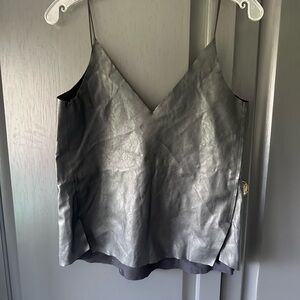 Zara Trafaluc Leather like spaghetti strap V Neck blouse